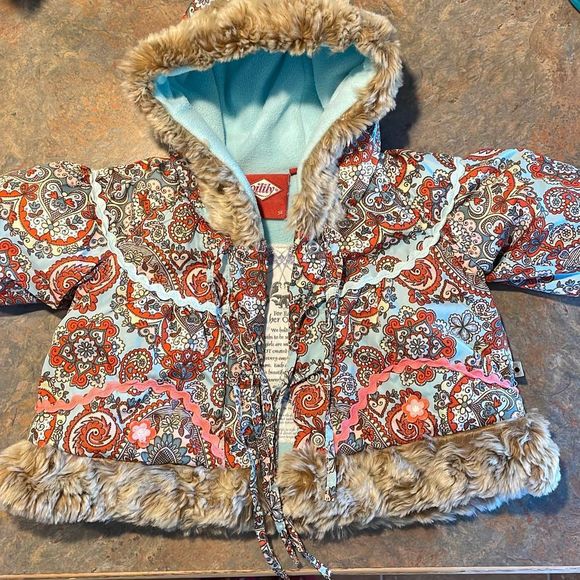 Oilily Jackets & Coats Oilily Baby Girl Coat Floral Faux Fur 6 Mo